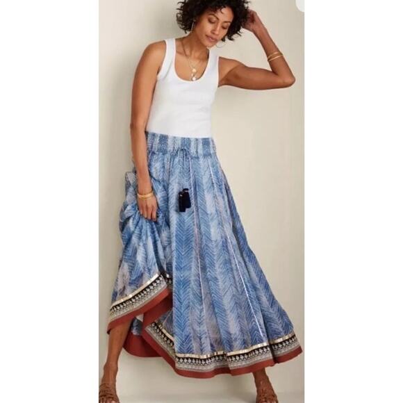 Soft Surroundings Zagara Rhoda Maxi Skirt Blue Batik Smocked Waist Boho | 3XL - Picture 6 of 11